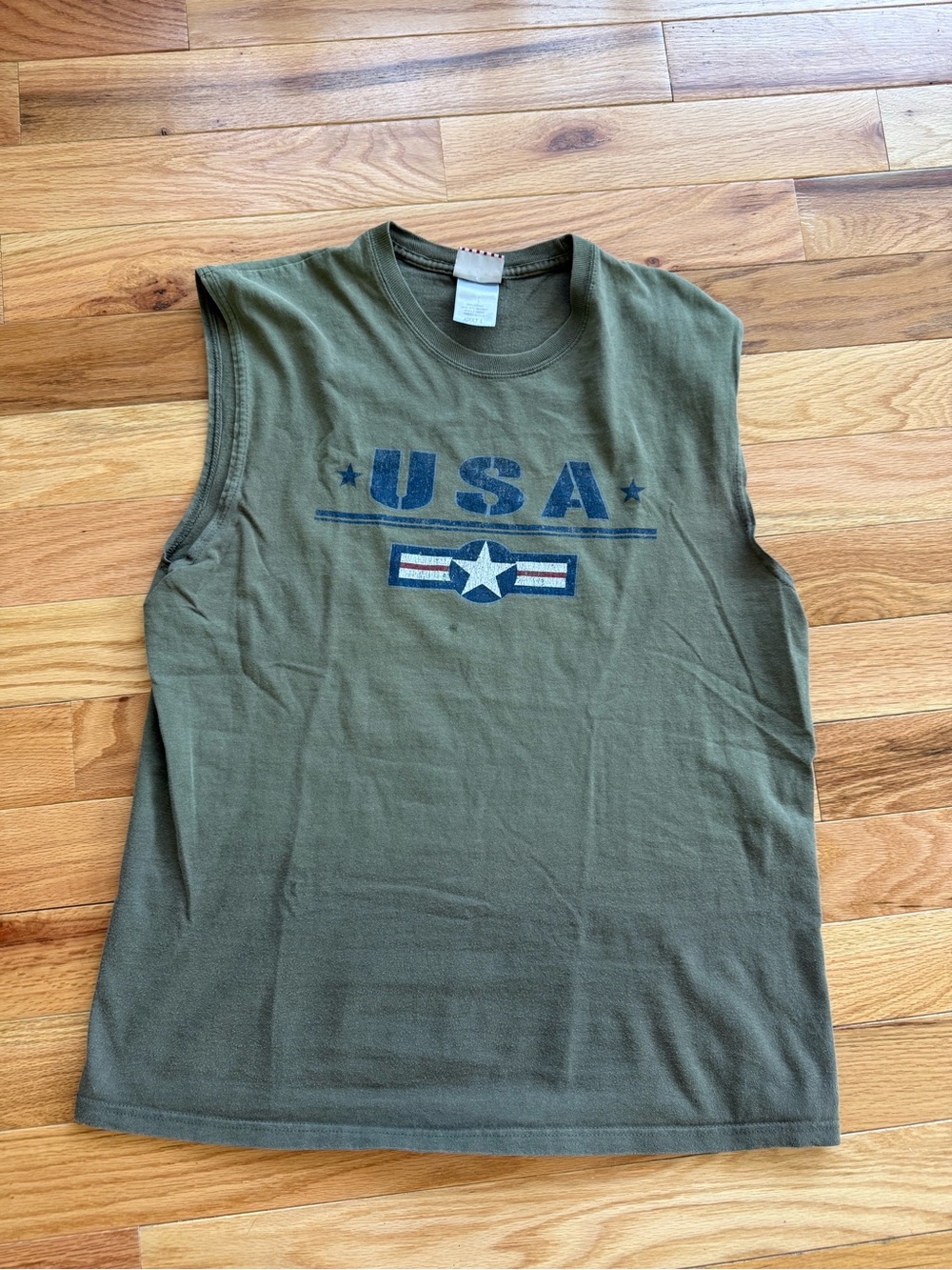 Sleeveless USA Graphic Tank - Olive Green